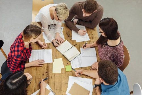 Creative ideas, architecture and leadership initiative for the youth in Kosovo: young group of people studying