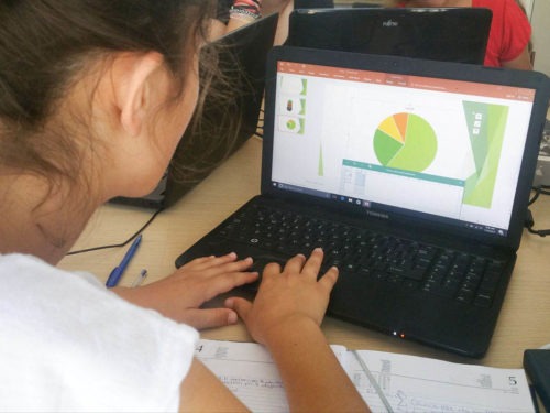 TITAN Albania teaches skills for computer litearcy: photograph of a student working on a PC