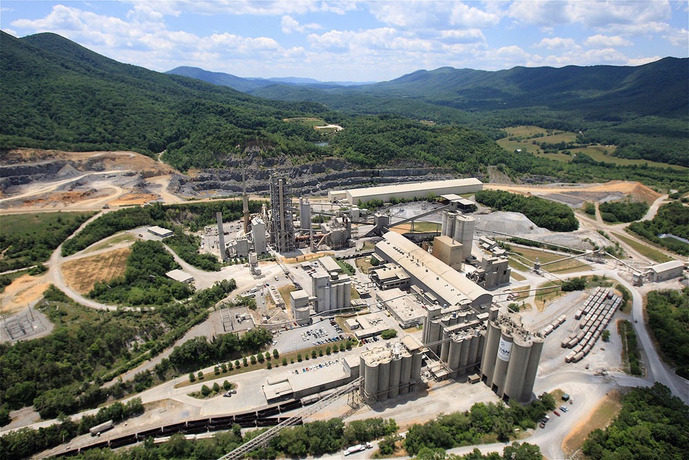 TITAN locations around the world, aerial photo of Titan plant in USA Roanoke, among the mountains and greenery